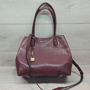 Michael Kors Women Burgundy Leather Tote Bag Crossbody Tote